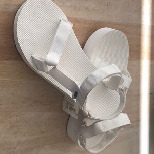 White Teva Flatforms